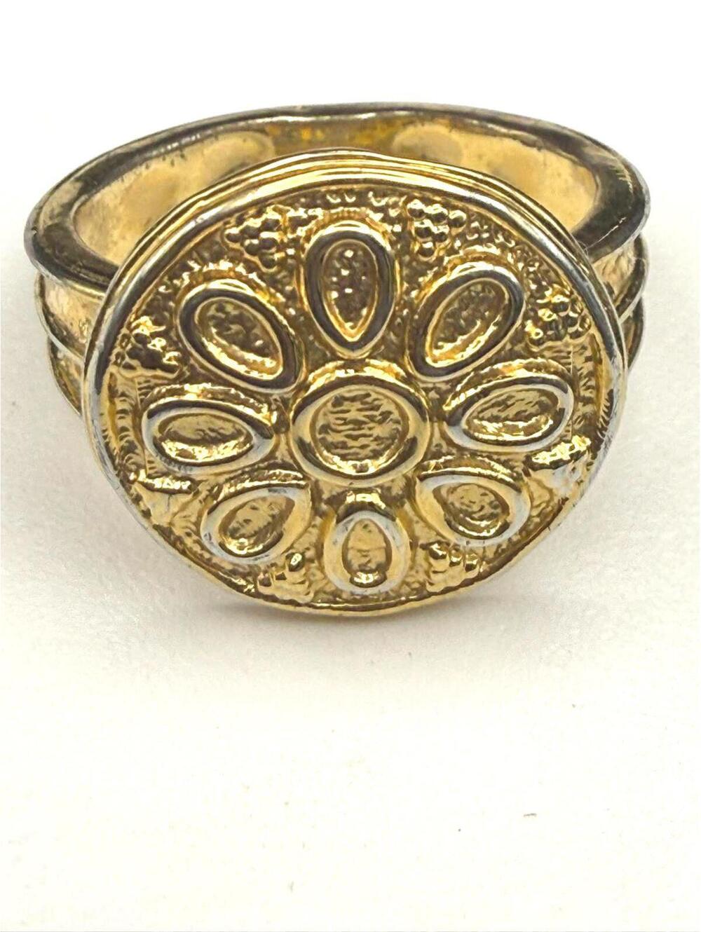 Moda Al Massimo 18k Gold Over Bronze Flower Signet Ring - Italian Design SZ 9